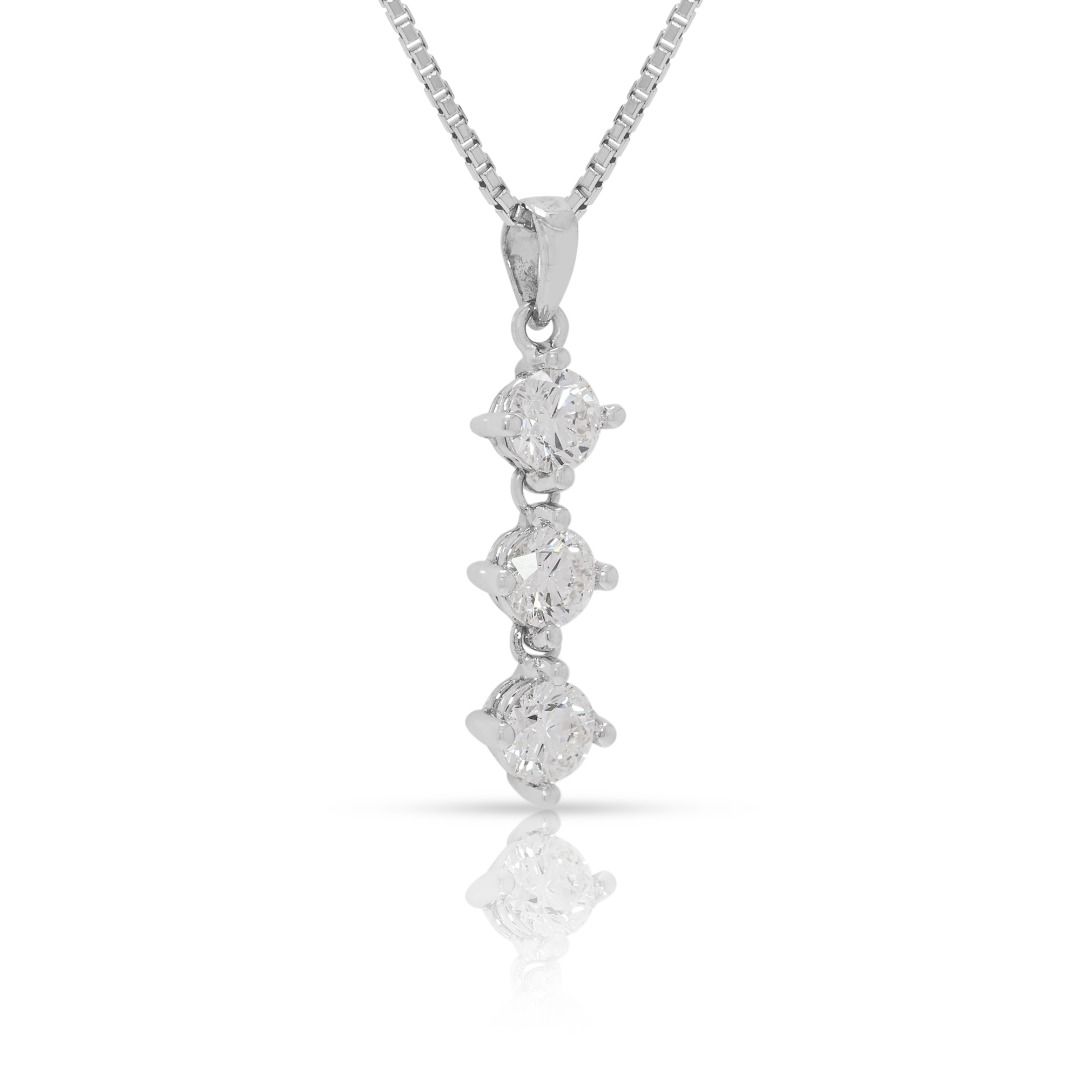 Stunning 0.85ct Triple Diamond Drop 18k White Gold Pendant and Chain