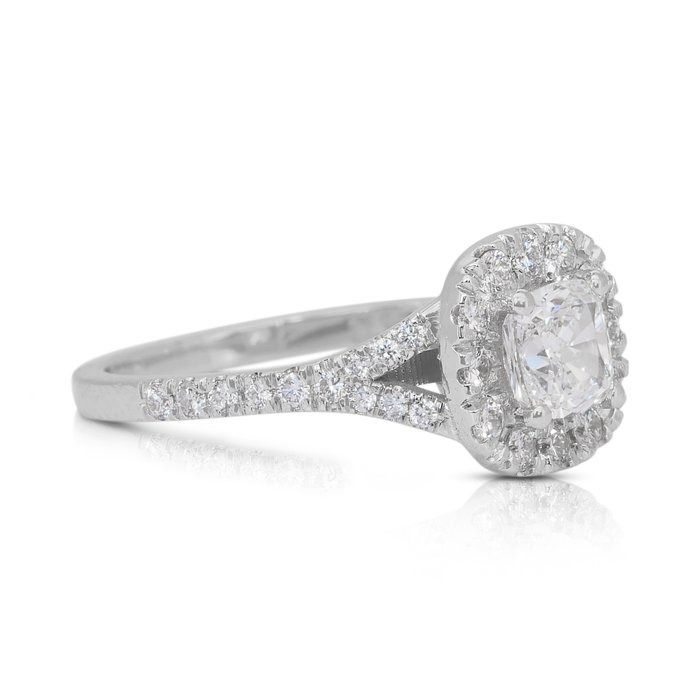 Stunning 1.23ct Double Excellent Ideal Cut Diamonds Halo Ring in 18k White Gold - GIA Certified