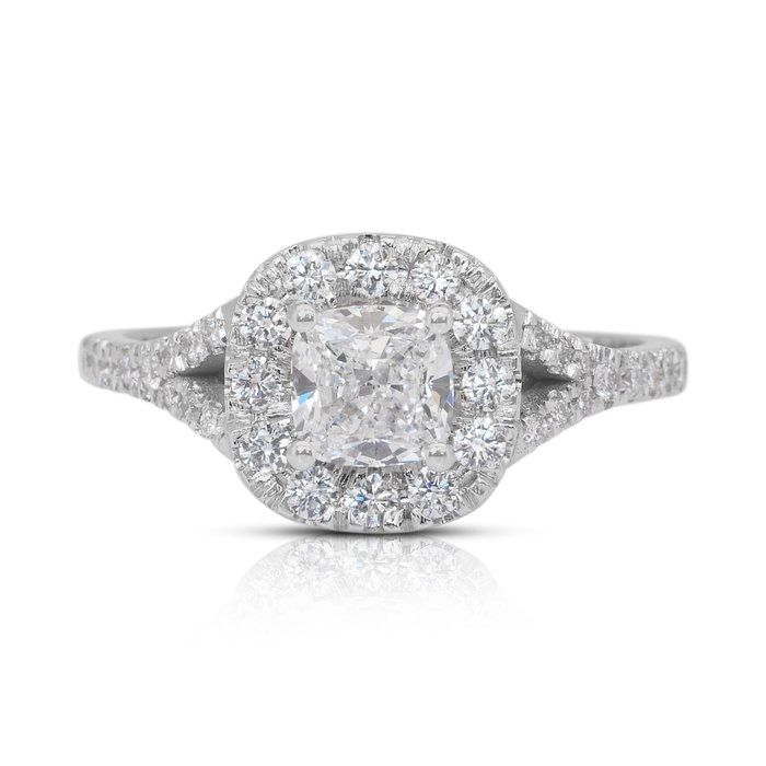Stunning 1.23ct Double Excellent Ideal Cut Diamonds Halo Ring in 18k White Gold - GIA Certified