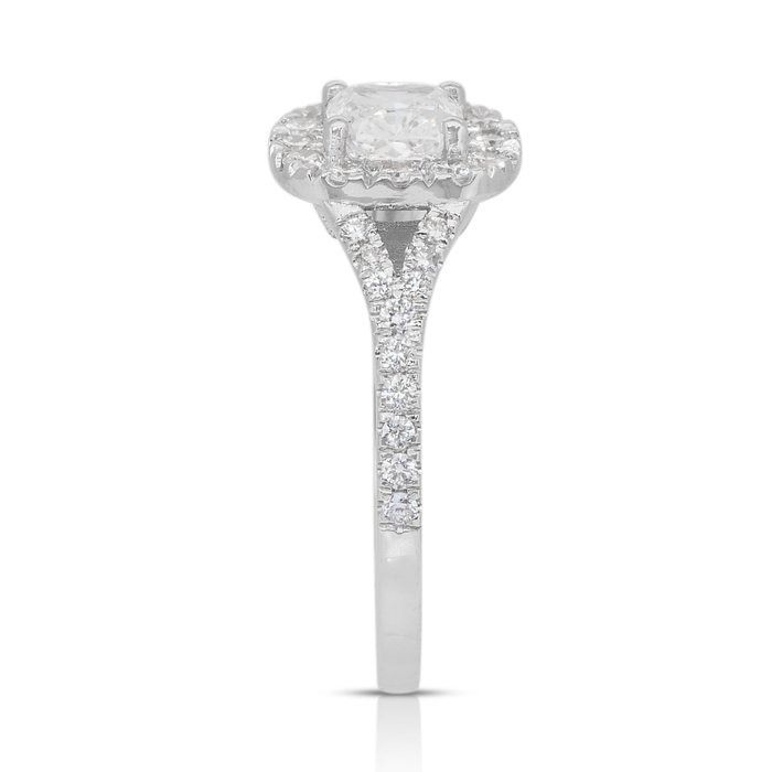 Stunning 1.23ct Double Excellent Ideal Cut Diamonds Halo Ring in 18k White Gold - GIA Certified
