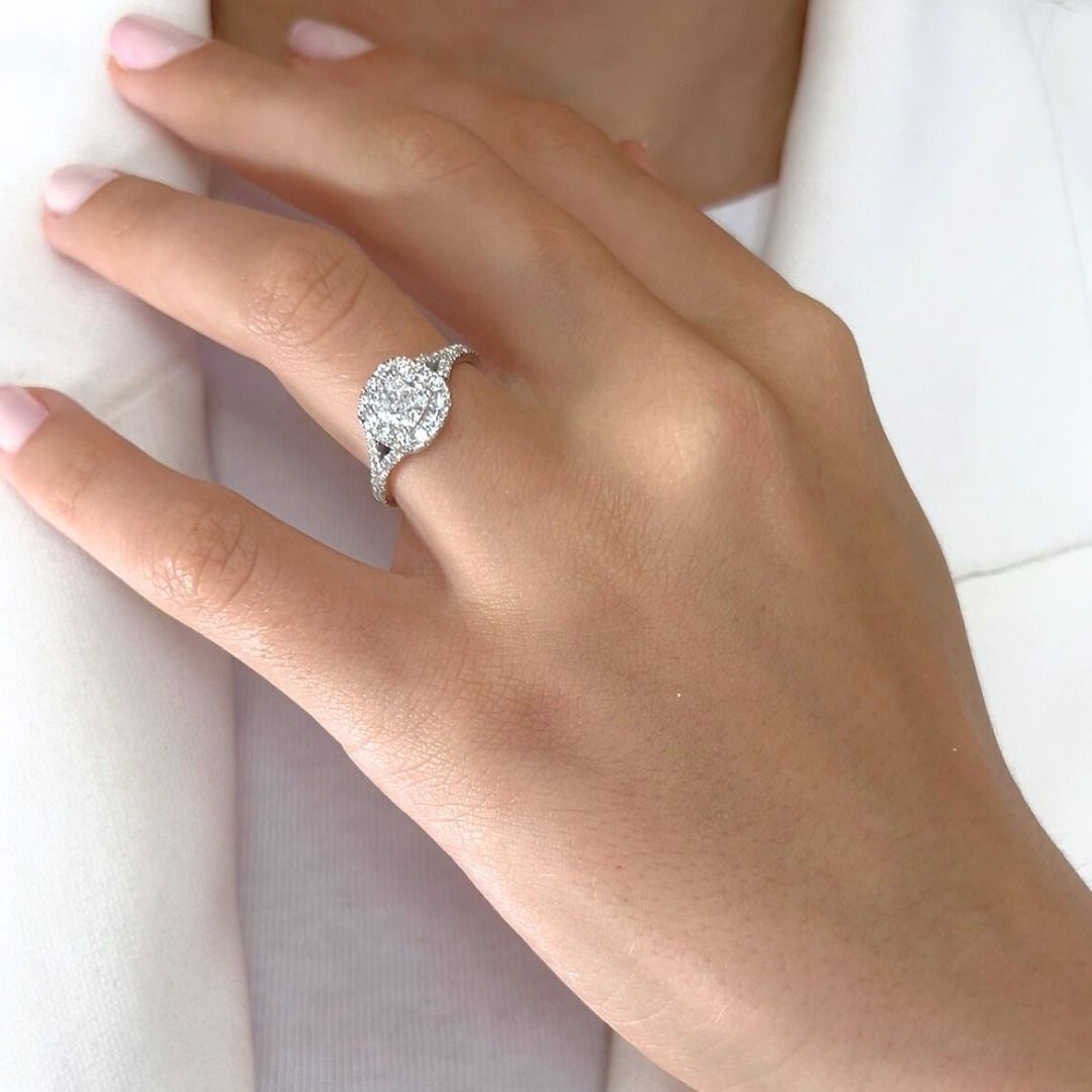 Stunning 1.23ct Double Excellent Ideal Cut Diamonds Halo Ring in 18k White Gold - GIA Certified
