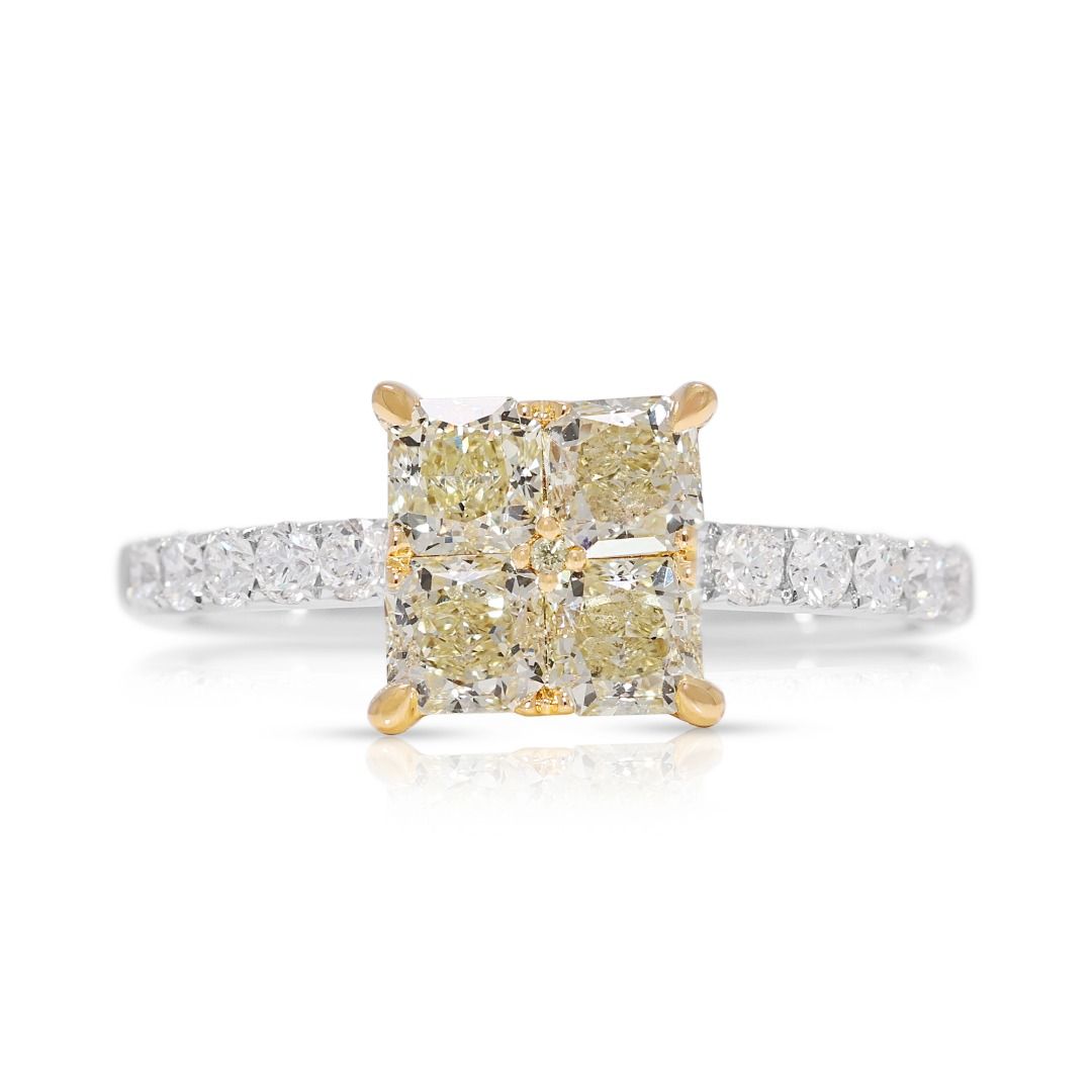 Stunning 1.37ct Yellow & White Diamond Ring in 18K Two-Toned Gold