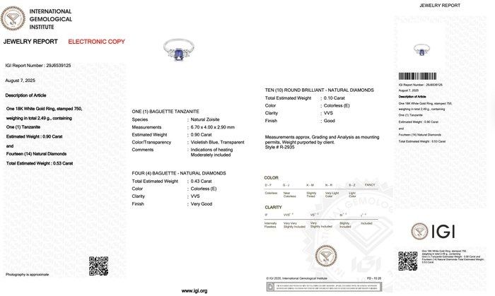 Stunning 1.43ct Tanzanite and Diamonds Pave Ring in 18k White Gold - IGI Certified