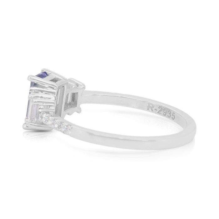 Stunning 1.43ct Tanzanite and Diamonds Pave Ring in 18k White Gold - IGI Certified