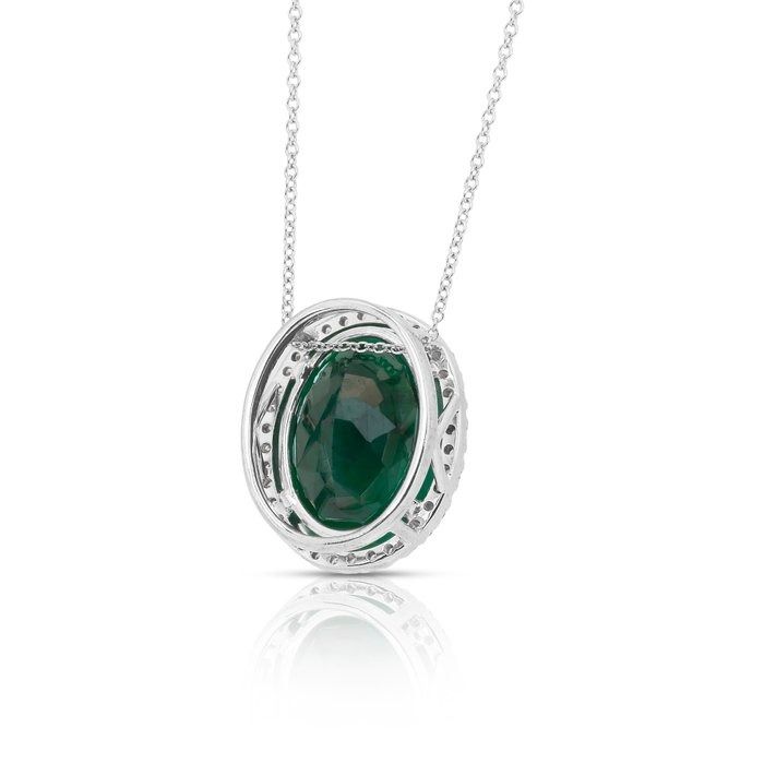 Stunning 15.30ct Emerald and Diamonds Necklace with Pendant in 18k White Gold - IGI Certified