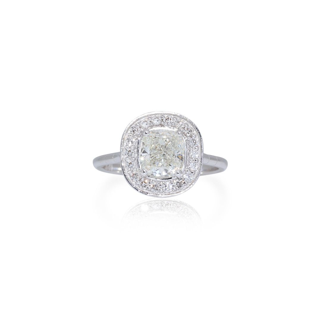 Stunning 1.70ct. Cushion Cut Halo Diamond Ring - IGI Certificate