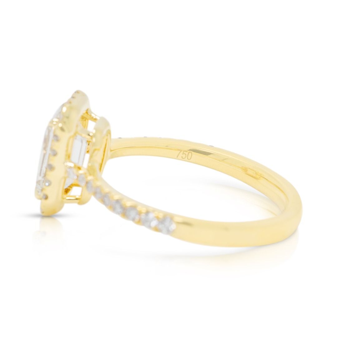 Stunning 1.80ct Diamond Halo Pavé Ring in 18K Yellow Gold - HRD Certified