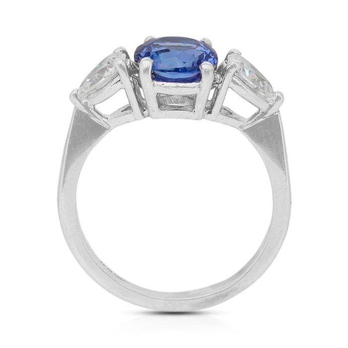 Stunning 1.80ct Tanzanite and Diamonds 3-Stone Ring in Platinum - IGI Certified