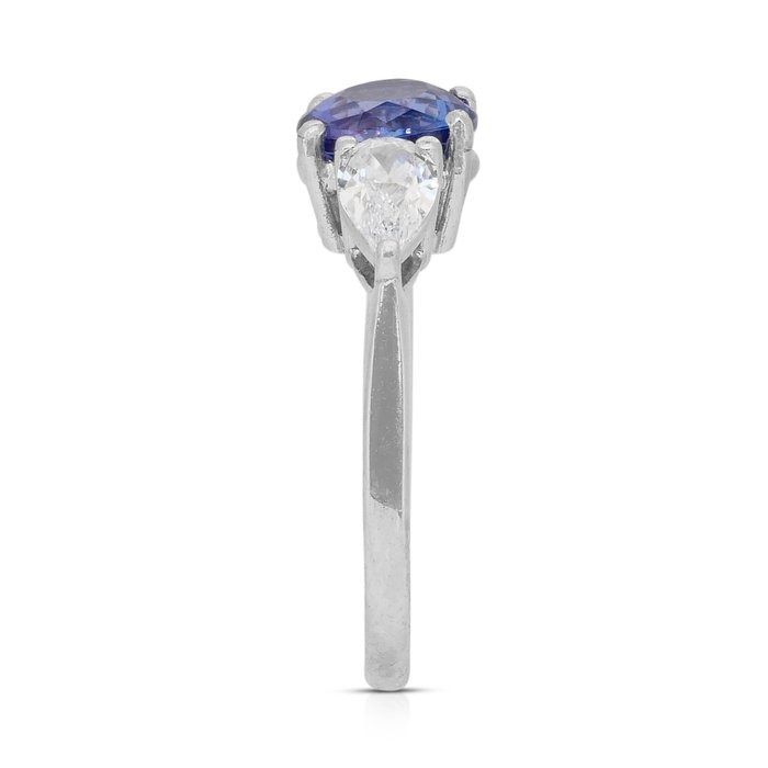 Stunning 1.80ct Tanzanite and Diamonds 3-Stone Ring in Platinum - IGI Certified