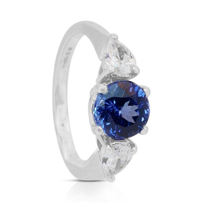 Stunning 1.80ct Tanzanite and Diamonds 3-Stone Ring in Platinum - IGI Certified