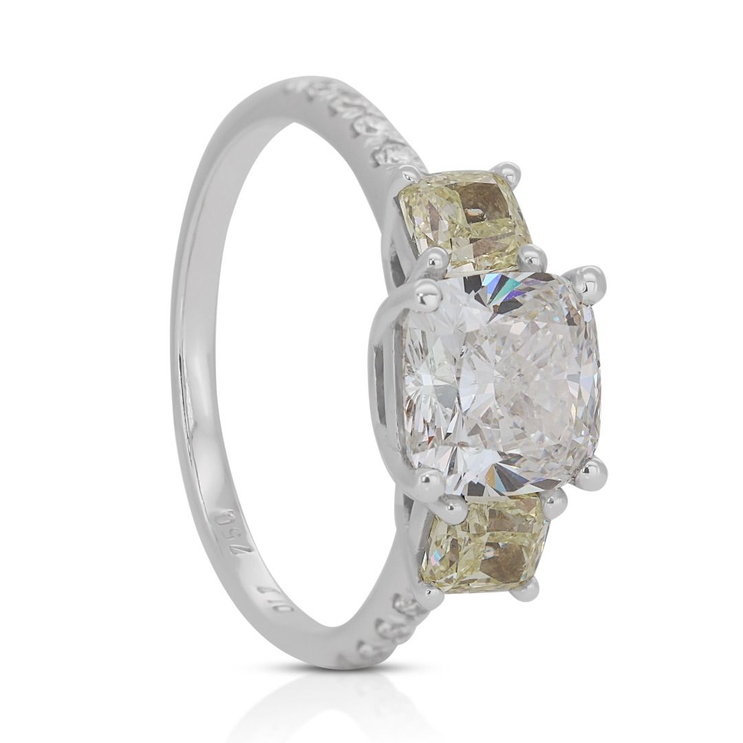 Stunning 1.81 ct. Cushion Cut Natural Diamonds Ring in 18K White Gold - AIG & GIA Certificate
