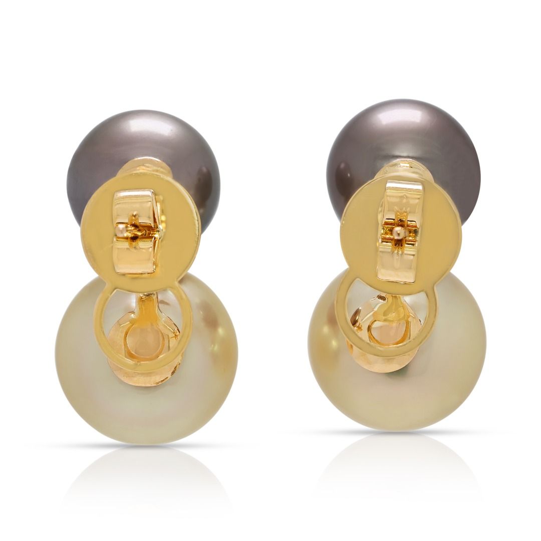 Stunning 18k Yellow Gold 15mm South Sea Pearl Statement Drop Earrings