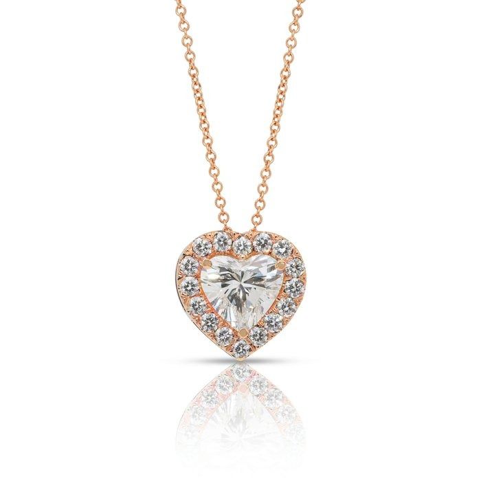Stunning 1.91ct Diamonds Necklace with Heart Halo Pendant in 18k Rose Gold - IGI Certified