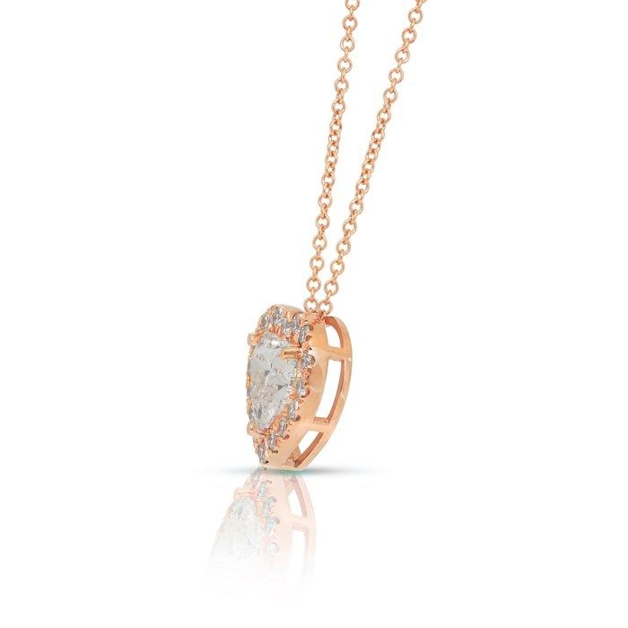 Stunning 1.91ct Diamonds Necklace with Heart Halo Pendant in 18k Rose Gold - IGI Certified