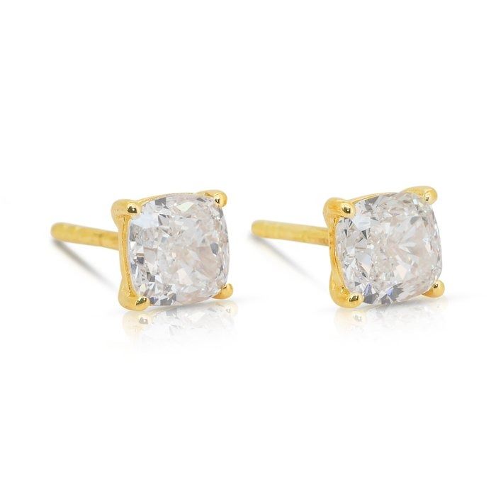 Stunning 2.02ct Diamonds Stud Earrings in 18k Yellow Gold - IGI Certified