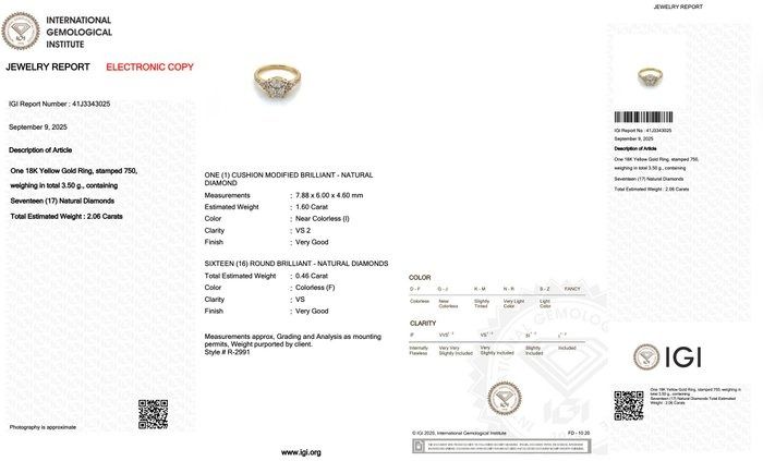 Stunning 2.06ct Diamonds Pave Ring in 18k Yellow Gold - IGI Certified