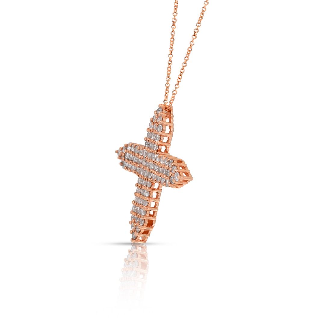 Stunning 2.41ct Diamonds Necklace with Cross Pendant in 18k Rose Gold - IGI Certified