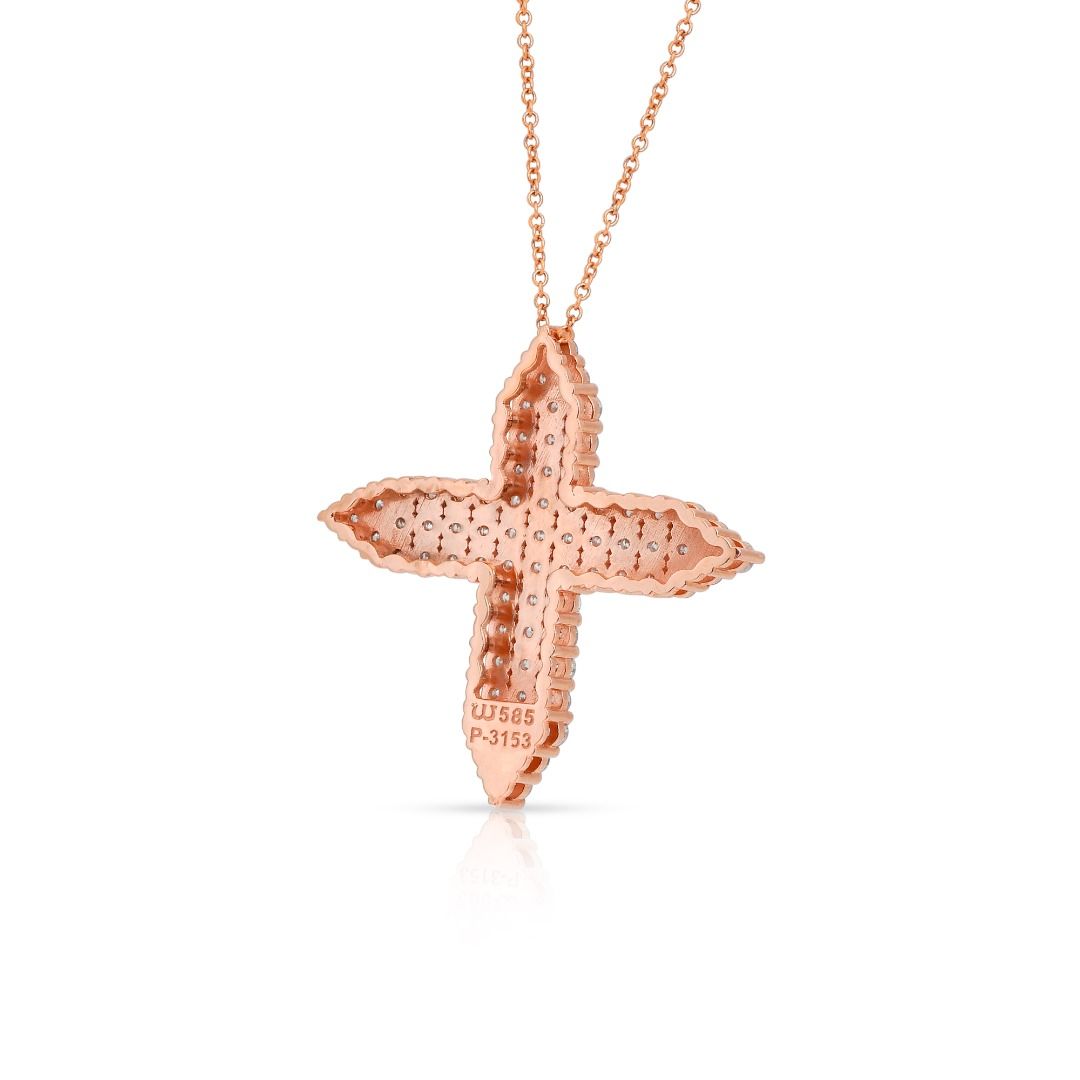 Stunning 2.41ct Diamonds Necklace with Cross Pendant in 18k Rose Gold - IGI Certified