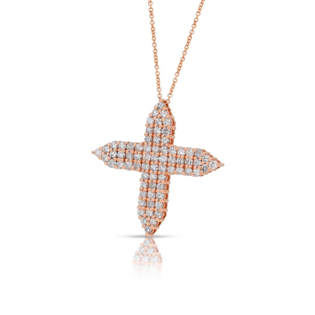 Stunning 2.41ct Diamonds Necklace with Cross Pendant in 18k Rose Gold - IGI Certified