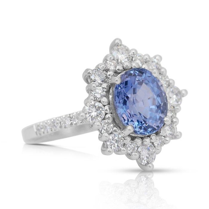 Stunning 2.78ct Sapphire and Diamonds Cluster Ring in 18k White Gold - GIA Certified