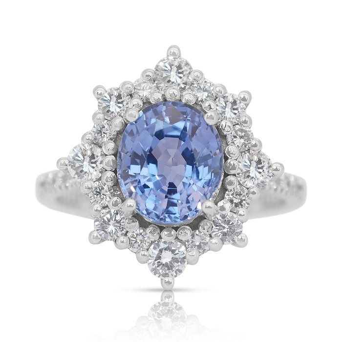 Stunning 2.78ct Sapphire and Diamonds Cluster Ring in 18k White Gold - GIA Certified