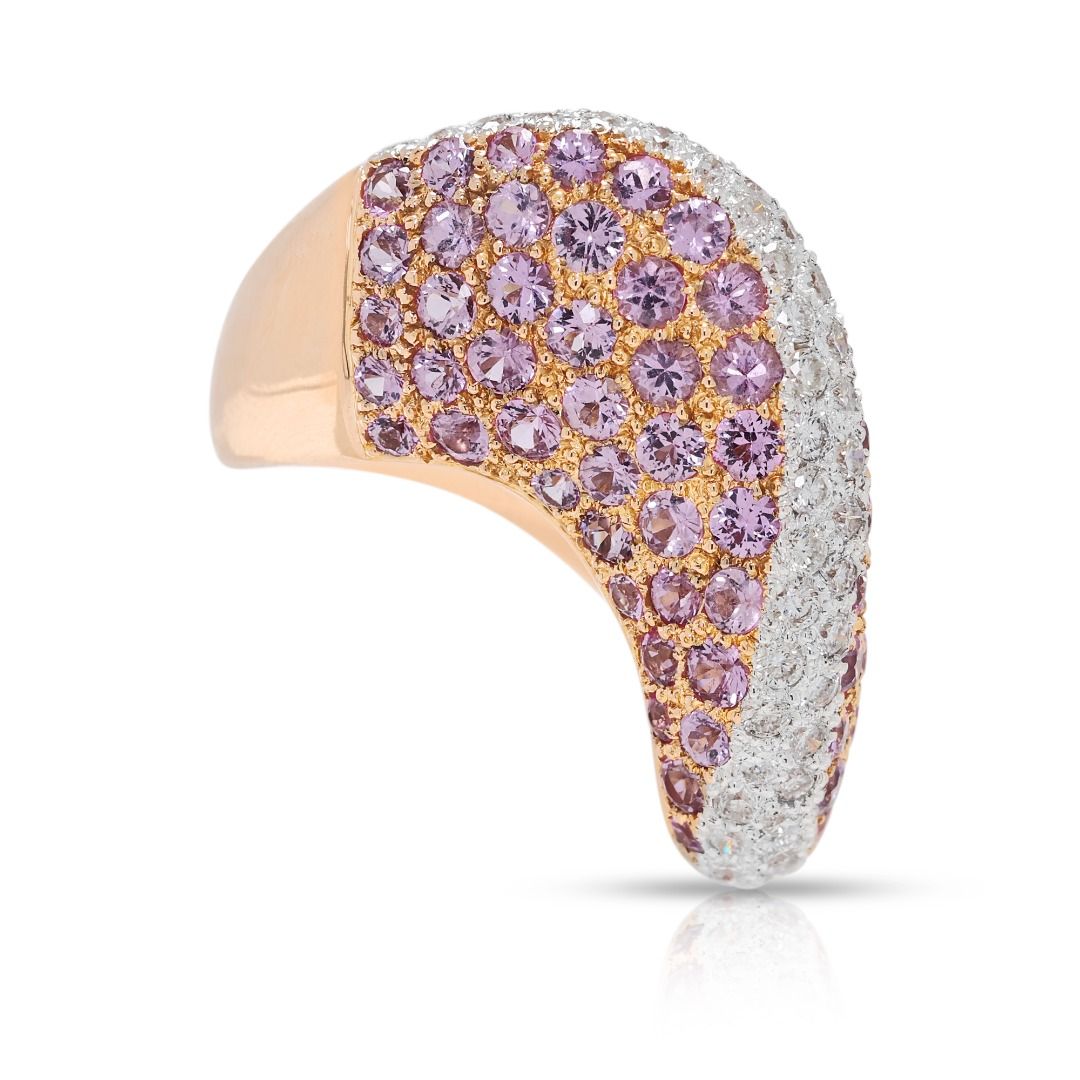 Atemberaubender 2,86 Karat Pinker Saphir mit 0,780 Karat Diamanten Pavé Wellenring in 18K zweifarbigem Gold