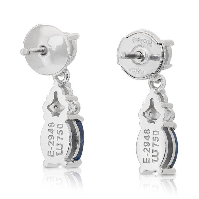Stunning 2.88ct Sapphires and Diamonds Drop Earrings in 18k White Gold - IGI Certified