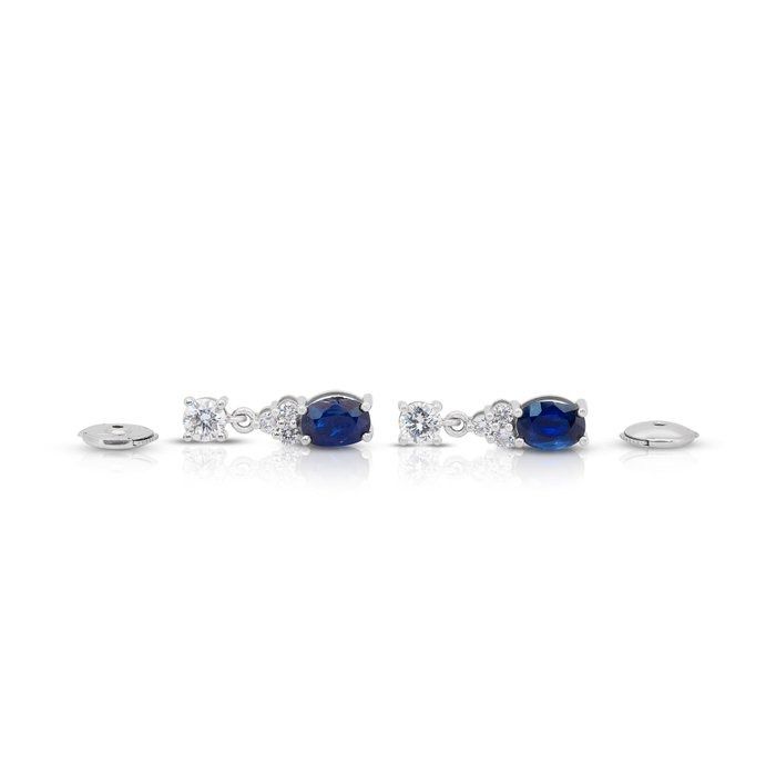 Stunning 2.88ct Sapphires and Diamonds Drop Earrings in 18k White Gold - IGI Certified