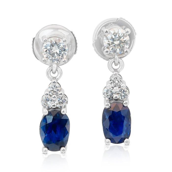 Stunning 2.88ct Sapphires and Diamonds Drop Earrings in 18k White Gold - IGI Certified