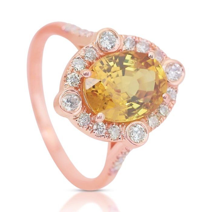 Stunning 4.06ct Sapphire and Diamonds Cluster Ring in 14k Rose Gold - IGI Certified