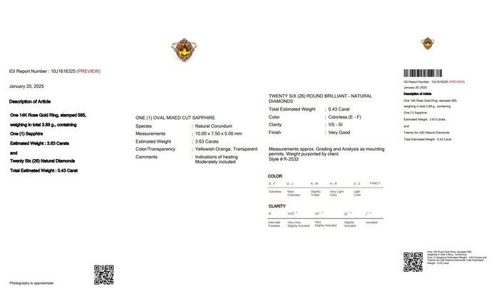 Stunning 4.06ct Sapphire and Diamonds Cluster Ring in 14k Rose Gold - IGI Certified