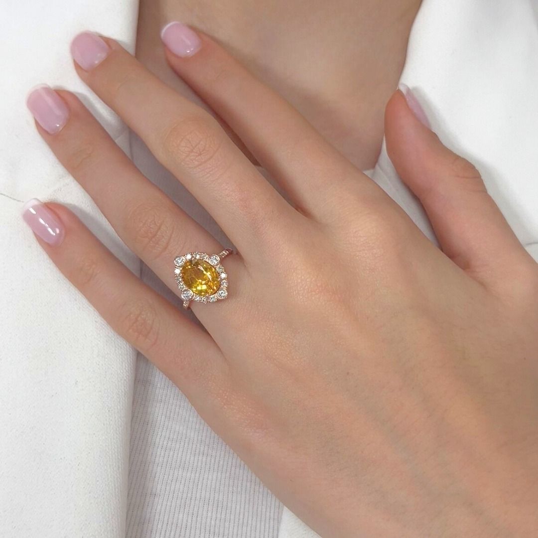 Stunning 4.06ct Sapphire and Diamonds Cluster Ring in 14k Rose Gold - IGI Certified