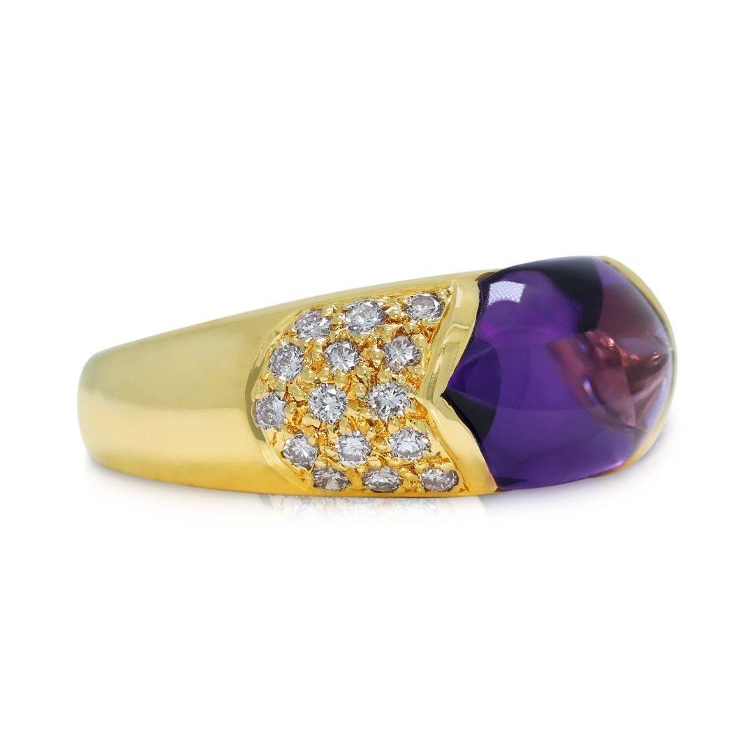 Stunning 4.50ct Amethyst and Diamond Pave 18k Yellow Gold Ring