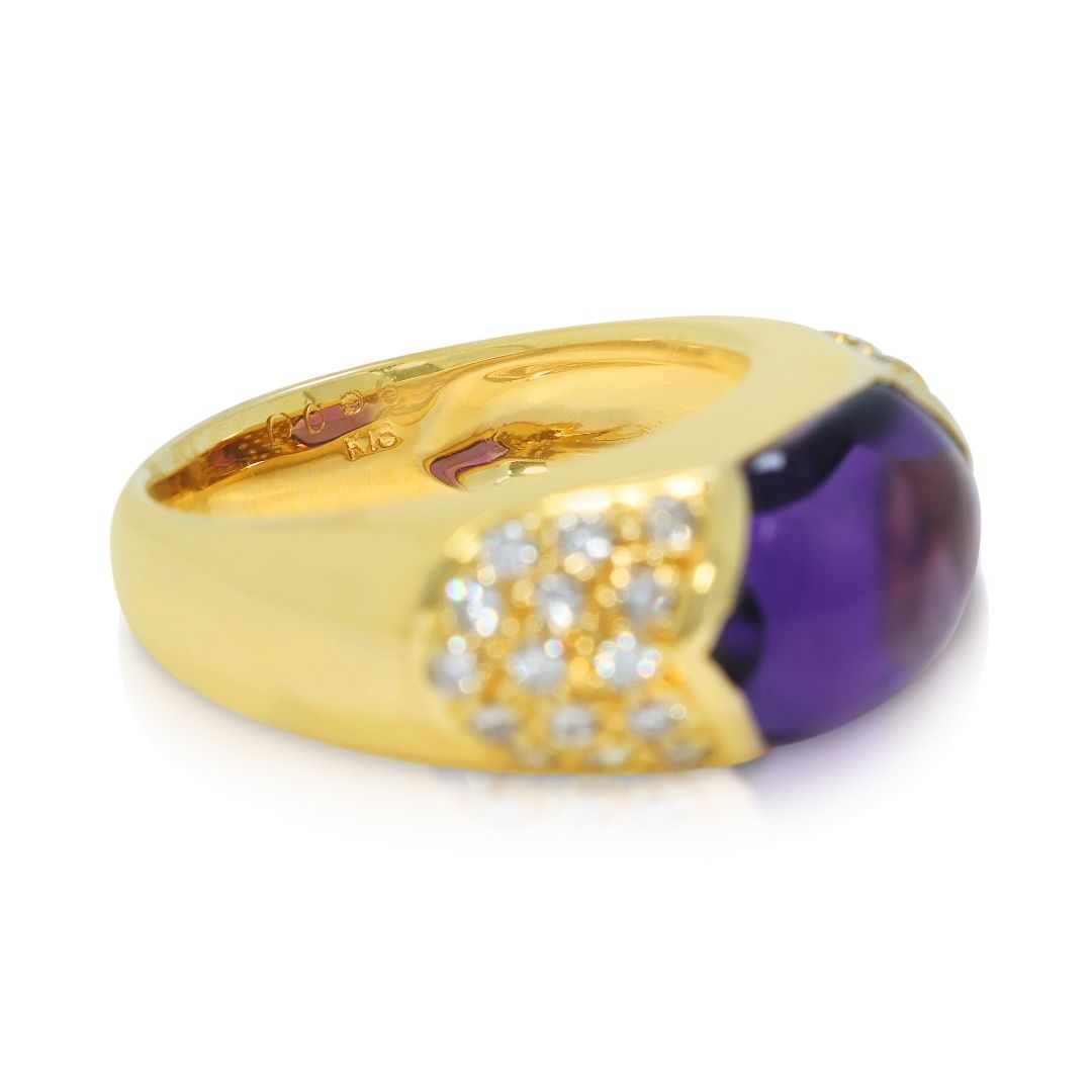 Stunning 4.50ct Amethyst and Diamond Pave 18k Yellow Gold Ring