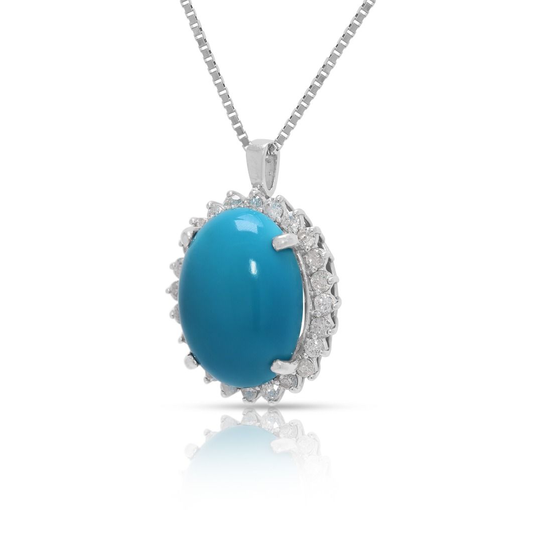 Stunning 4.88ct Natural Turquoise and Diamond Platinum Pendant and Chain (New-Unworn)
