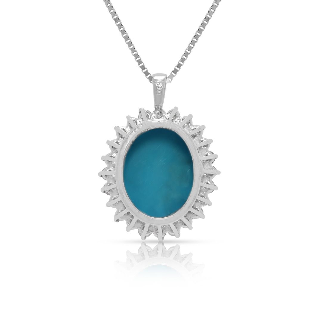 Stunning 4.88ct Natural Turquoise and Diamond Platinum Pendant and Chain (New-Unworn)