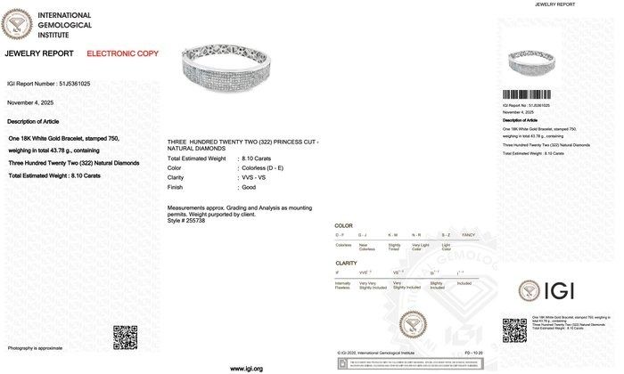 Stunning 8.10ct Diamonds Bangle in 18k White Gold - IGI Certified