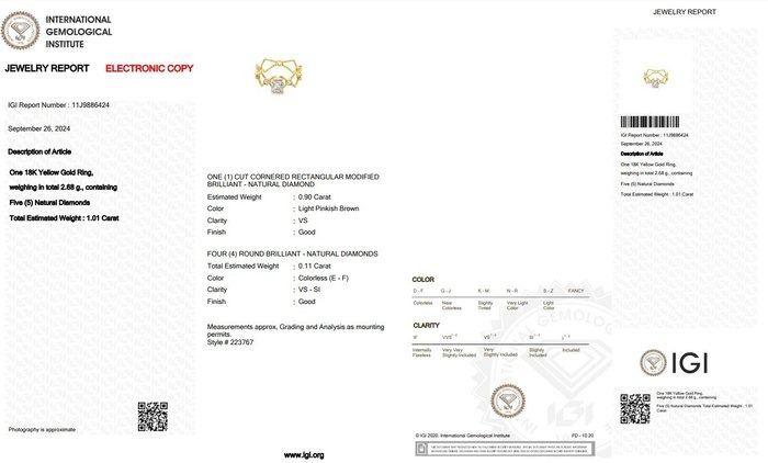 Geometrical 1.01ct Diamonds 5-Stone Ring in 18k Yellow Gold - IGI Certificate