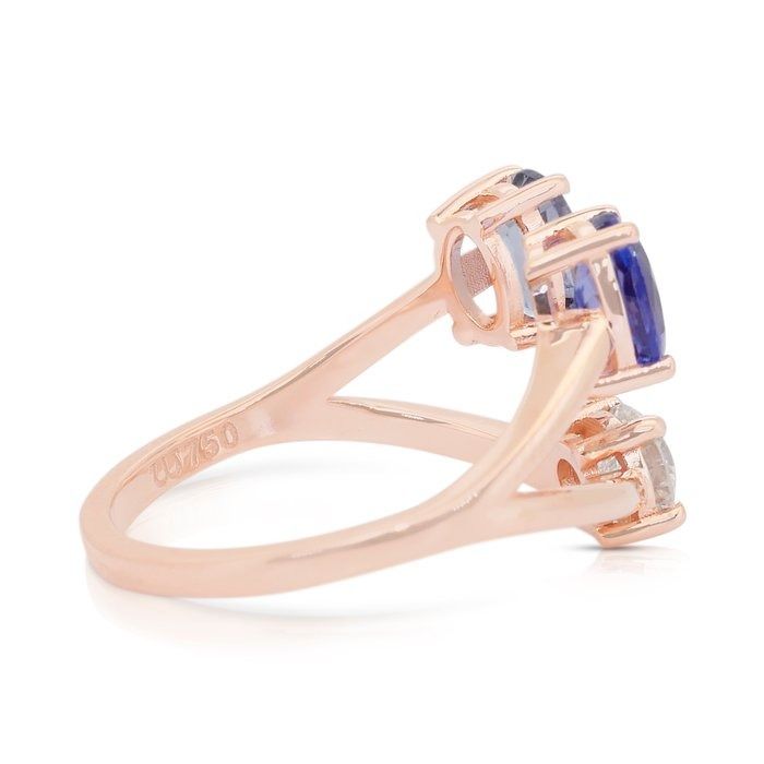 Stylish 2.03ct Tanzanites and Diamond 3-Stone Ring in 18k Rose Gold - IGI Certified