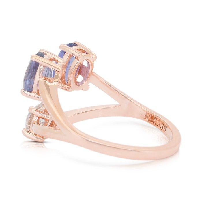 Stylish 2.03ct Tanzanites and Diamond 3-Stone Ring in 18k Rose Gold - IGI Certified