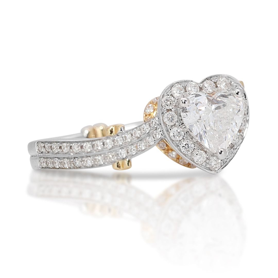 Stylish 0.74ct Heart Shape Natural Diamond Two Toned Ring - GIA Certified