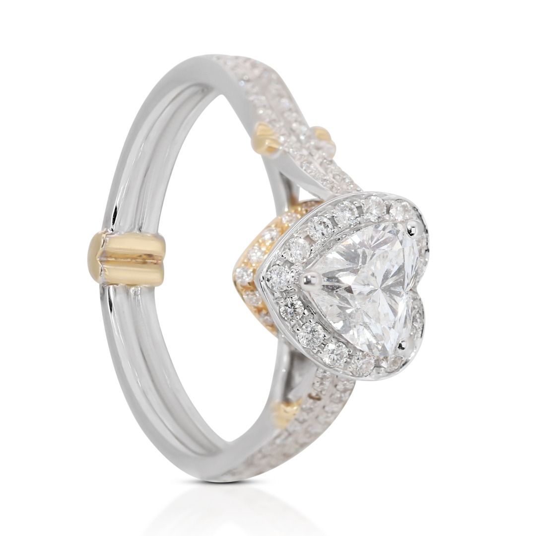 Stylish 0.74ct Heart Shape Natural Diamond Two Toned Ring - GIA Certified
