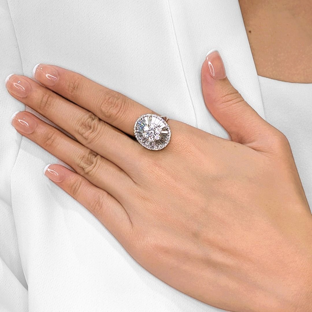 Sunburst 0.96ct Diamond Cocktail Ring in 18K White Gold