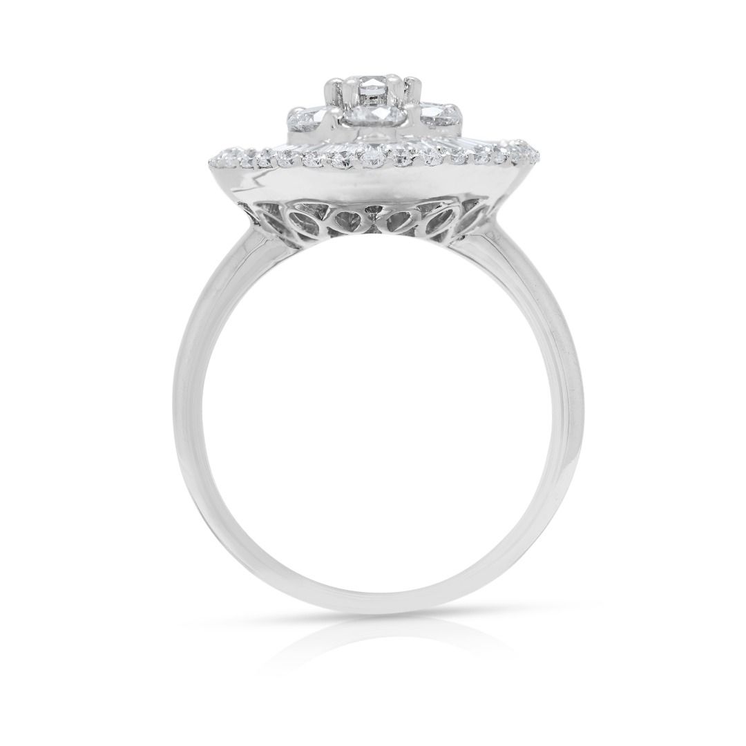 Sunburst 0.96ct Diamond Cocktail Ring in 18K White Gold