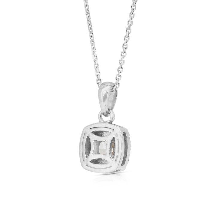 Timeless 0.67ct Diamonds Necklace with Halo Cushion Pendant in 18k White Gold - GIA Certified