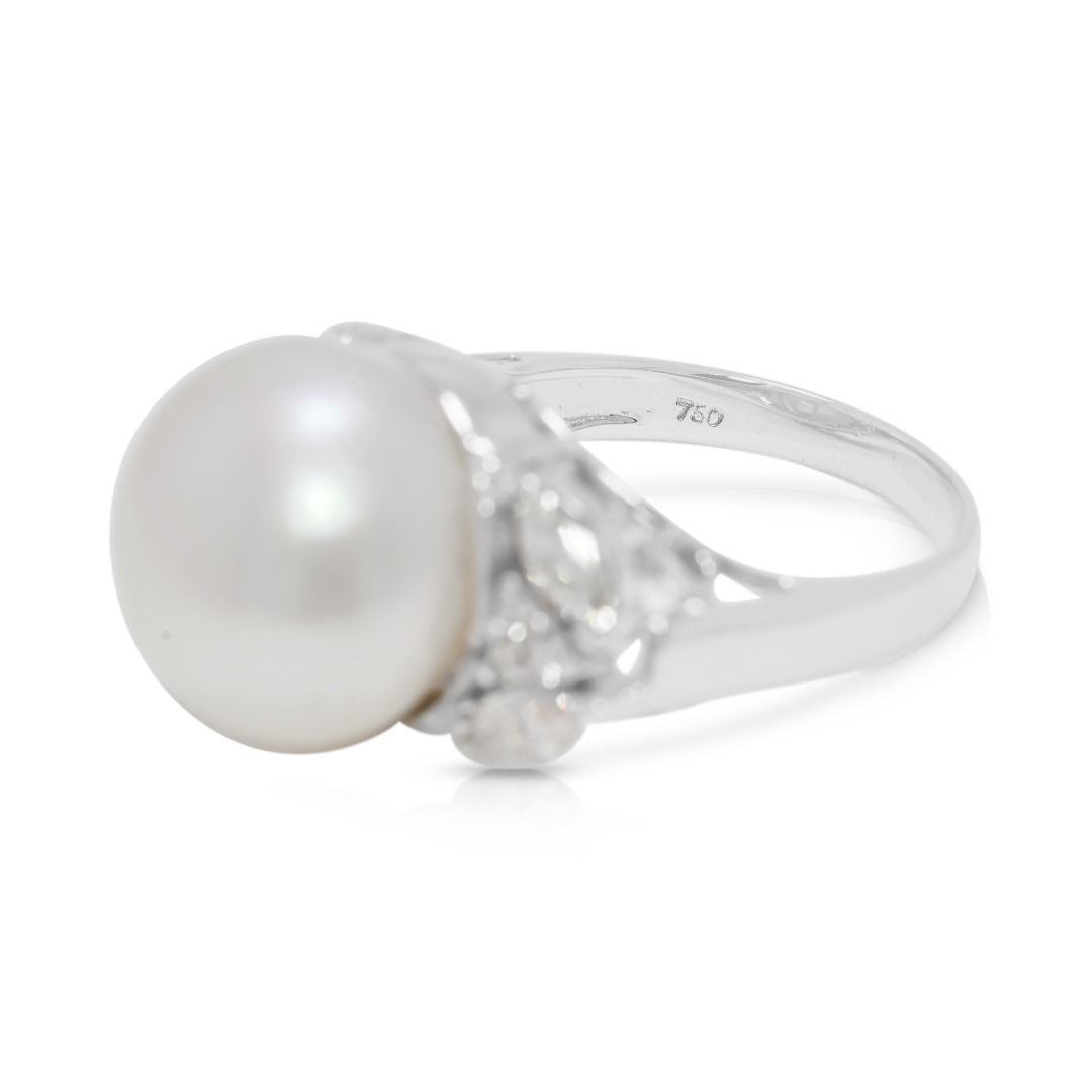 Timeless 13mm South Sea Pearl & 0.86ct Natural Diamond Ring in 18K White Gold