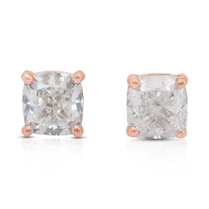 Timeless 1.86ct Diamonds Stud Earrings in 18k Rose Gold - IGI Certified