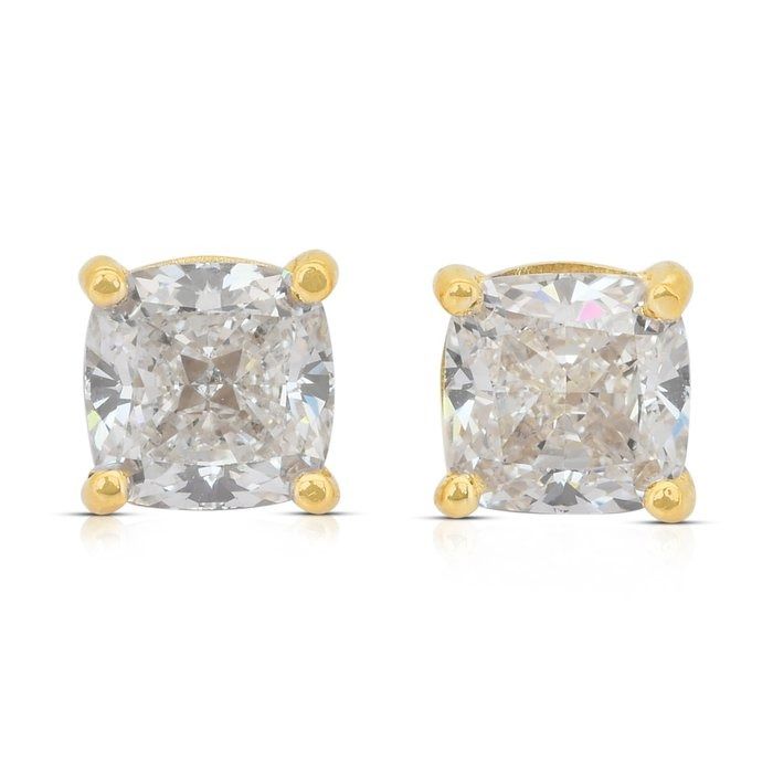Timeless 2.01ct Diamonds Stud Earrings in 18k Yellow Gold - IGI Certified