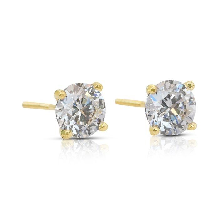 Timeless 2.04ct Diamonds Stud Earrings in 18k Yellow Gold - IGI Certified