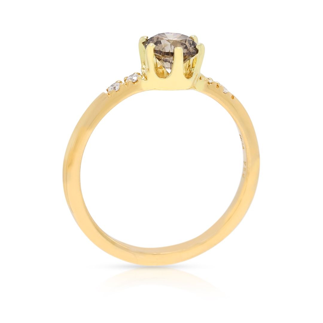Unique 0.59ct Brown & White Diamond Ring in 18K Yellow Gold